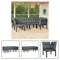 Meble ogrodowe - The Living Store 6-cz. zestaw wypoczynkowy do ogrodu - czarno-szary - polirattan - Zestaw Wypoczynkowy Do Ogrodu - miniaturka - grafika 1