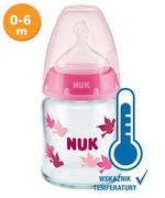 Butelki dla niemowląt - NUK Butelka FC+ szklana 120ml (smoczek SILIKON do mleka) różowa 747114A - miniaturka - grafika 1