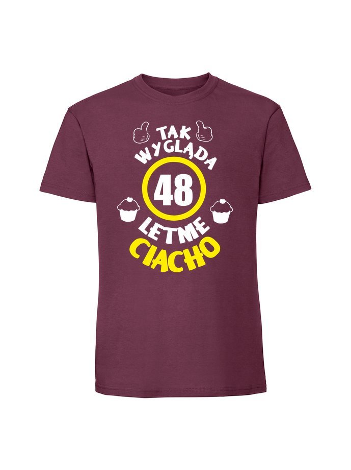 Męska koszulka z nadrukiem - 48 Ciacho + wiek 48 Burgundowy 3XL