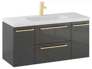 Szafka Wisząca Z Umywalką RON 100 cm D - Titan Wysoki Połysk - Uchwyty Złote Szczotkowane - Szafki łazienkowe - miniaturka - grafika 1