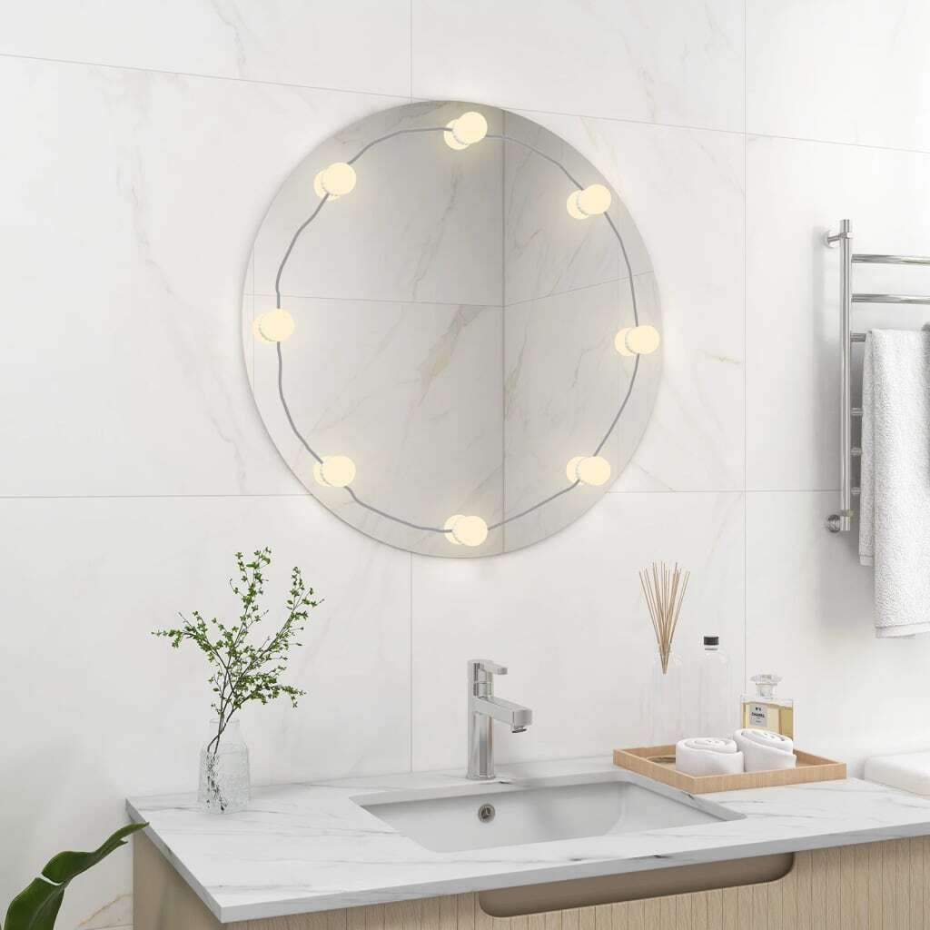 vidaXL Lustro ścienne z oświetleniem LED okrągłe szkło - Lustro ścienne z oświetleniem LED - Lustro ścienne z oświetleniem LED - Lustro ścienne - Lustro do sypialni