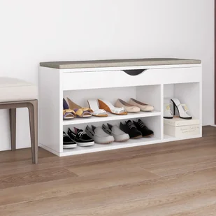 Ławka na buty z poduszką biała 104x30x49 cm materiał drewnopochodny - Szafki na buty - miniaturka - grafika 1