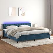 Łóżka - Lumarko Łóżko kontynentalne, materac i LED, niebieski aksamit 200x200cm - miniaturka - grafika 1