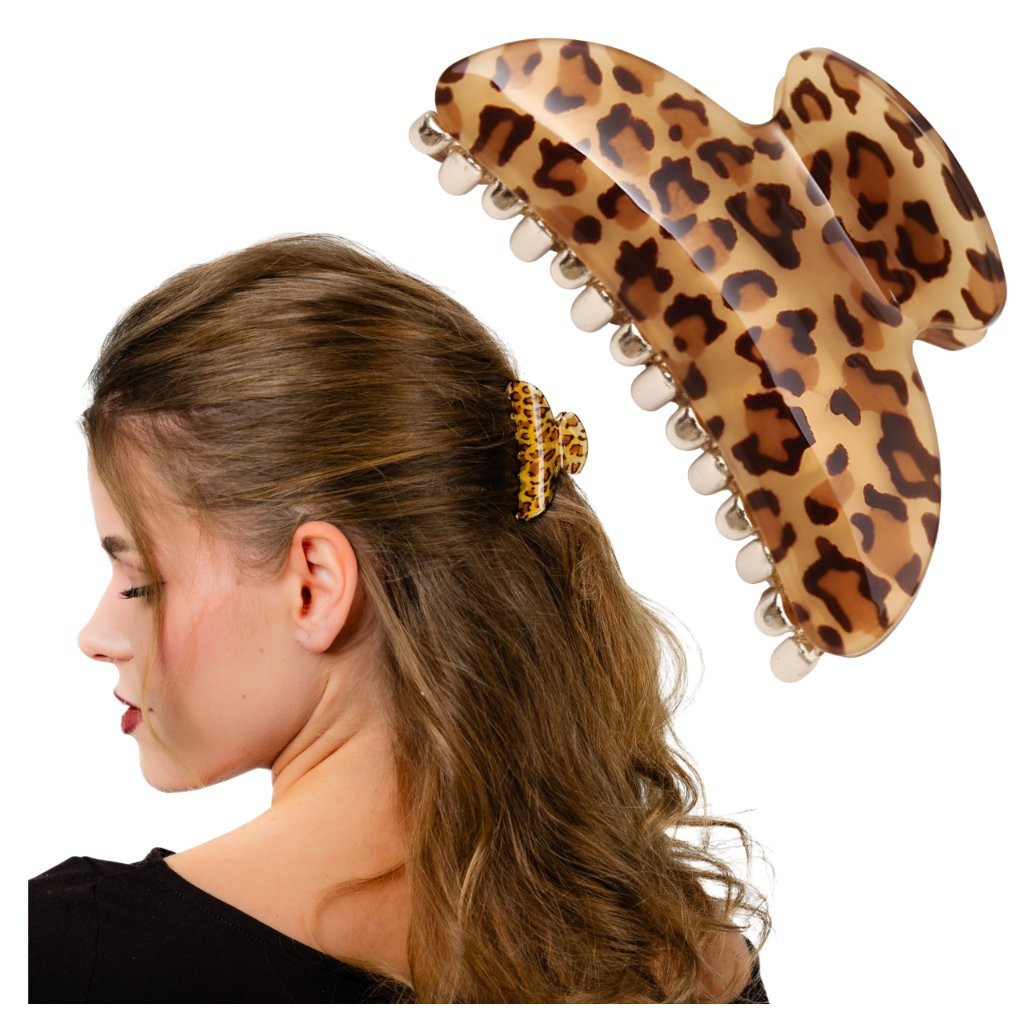 Klamra do Włosów Brązowa Spinka Francuska w Panterkę Cętki Wytrzymała