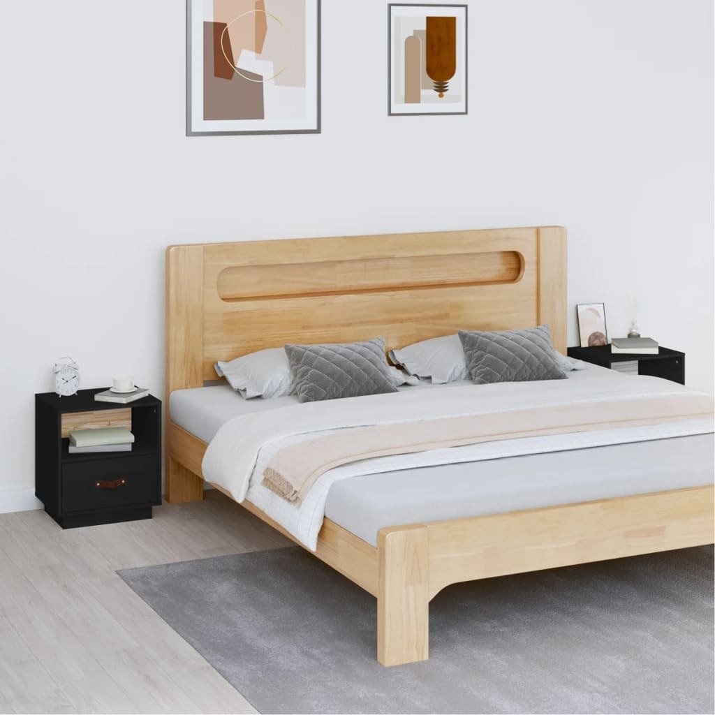 Szafki nocne 2 szt. czarne 40x34x45 cm lite drewno sosnowe