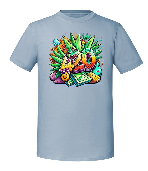 Męska koszulka z nadrukiem - 420 - Mineralny Błękit XL