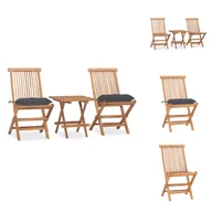 Meble ogrodowe - vidaXL 3-częściowy ogrodowy zestaw jadalniany z poduszkami składany z litego drewna tekowego - Zestawy mebli ogrodowych - miniaturka - grafika 1