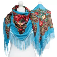 Apaszki i szaliki damskie - Duża Damska Chusta Folkowa Apaszka Ludowa Góralska Frędzle Etno Kwiaty - Chu-9028-Nie - miniaturka - grafika 1