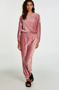 Hunkemöller Welurowe spodnie do joggingu z prążkowanego materiału Różowy - Bielizna nocna - miniaturka - grafika 1
