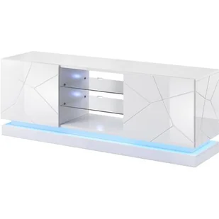 Cama MEBLE MEBLE Szafka RTV QIU 160 MDF biały połysk/ biały połysk - Szafki RTV - miniaturka - grafika 1