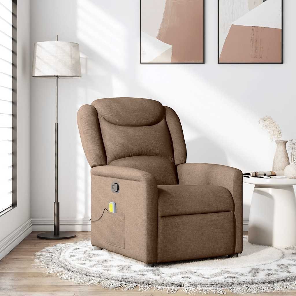 vidaXL vidaXL Rozkładany fotel masujący, brązowy, obity tkaniną