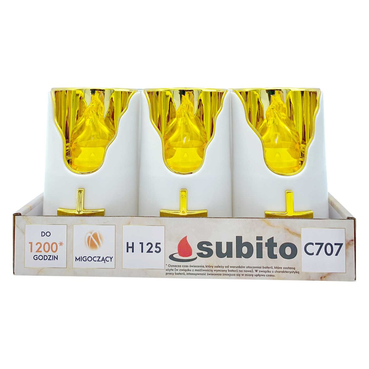 Wkłady Do Zniczy Led Subito C707 H125 6 Sztuk Złoto-Żółty