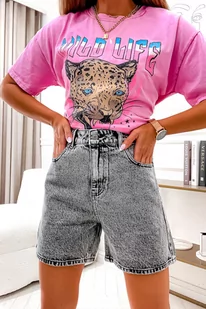 SZORTY JEANSOWE MOM FIT Z WYSOKIM STANEM- SZARE - Olika - Spodenki damskie - miniaturka - grafika 1