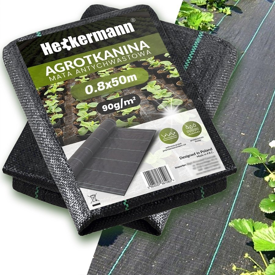 AGROTKANINA ANTYCHWASTOWA AGROWŁÓKNINA CZARNA MATA UV 3% 0,8x50m 90g /m2