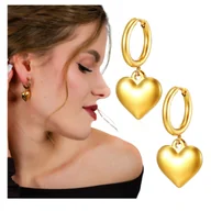 Kolczyki - Kolczyki Długie Złote Wiszące Serca ze Stali Chirurgicznej 316L Pozłacane - miniaturka - grafika 1