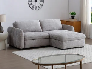 Kanapa narożna rozkładana i dwustronna z beżowej tkaniny melanżowej MONAVI - Sofy i kanapy Kanapa narożna rozkładana i dwustronna z beżowej tkaniny melanżowej MONAVI - Sofy i kanapy - miniaturka - grafika 1