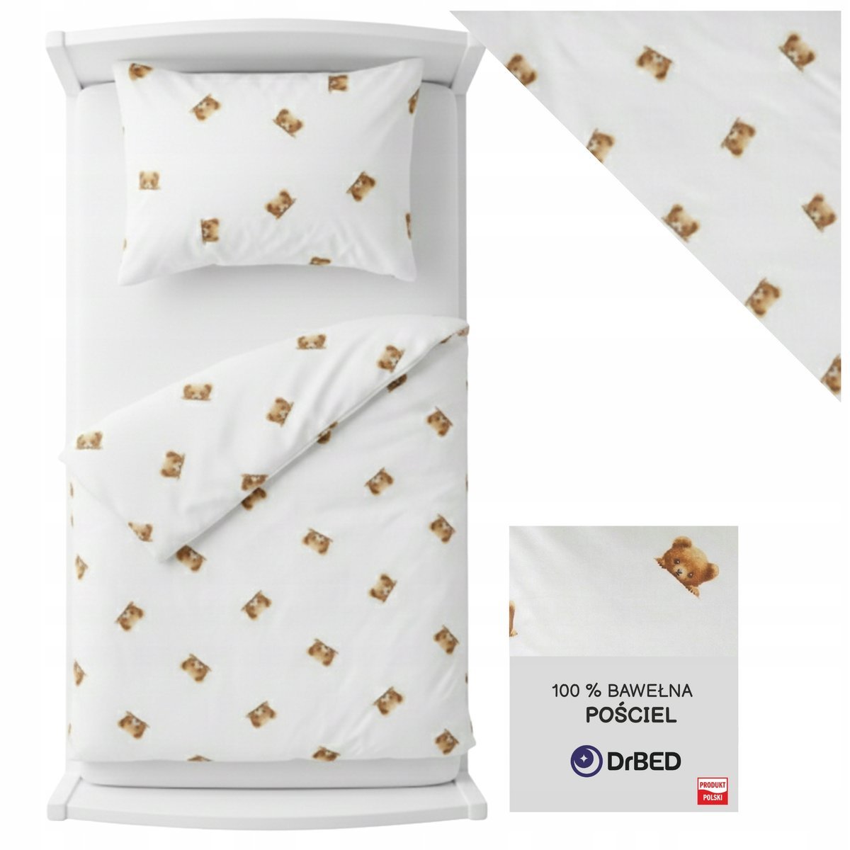 Pościel Dziecięca 100x135 BAWEŁNIANA na Zamek UROCZY MOTYW MISIE Polska