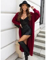 Swetry damskie - Długi sweter kardigan z kieszeniami HALLI - bordowy - miniaturka - grafika 1