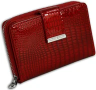 Portfele - Jennifer Jones RFID Blocker portfel damski z prawdziwej skóry croco czerwony 9x3x12cm z zawieszką wróżki D2OPJ711R - miniaturka - grafika 1