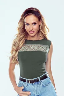 Eldar Berna Body Wstawka Na Dekolcie Khaki L - Body - miniaturka - grafika 1