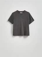 Koszulki i topy damskie - Reserved - T-shirt regular z efektem sprania - ciemnoszary - miniaturka - grafika 1