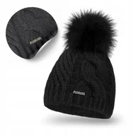 Czapki damskie - Czapka Zimowa Damskie Czarna z Pomponem Ciepła PaMaMi z Ociepleniem Polarem - miniaturka - grafika 1