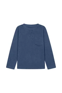 Bluzki dla chłopców - Niebieska bluzka chłopięca bawełniana z długim rękawem - grafika 1