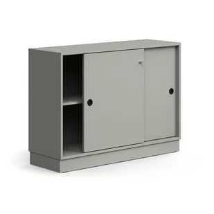Zamykana szafa przesuwna QBUS, 1 półka, cokół, uchwyty, 868x1200x400 mm, jasnoszary - Szafy biurowe - miniaturka - grafika 1