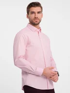 Koszule męskie - Bawełniana klasyczna koszula REGULAR - jasnoróżowa V2 OM-SHOS-0154 - Ombre Clothing - miniaturka - grafika 1