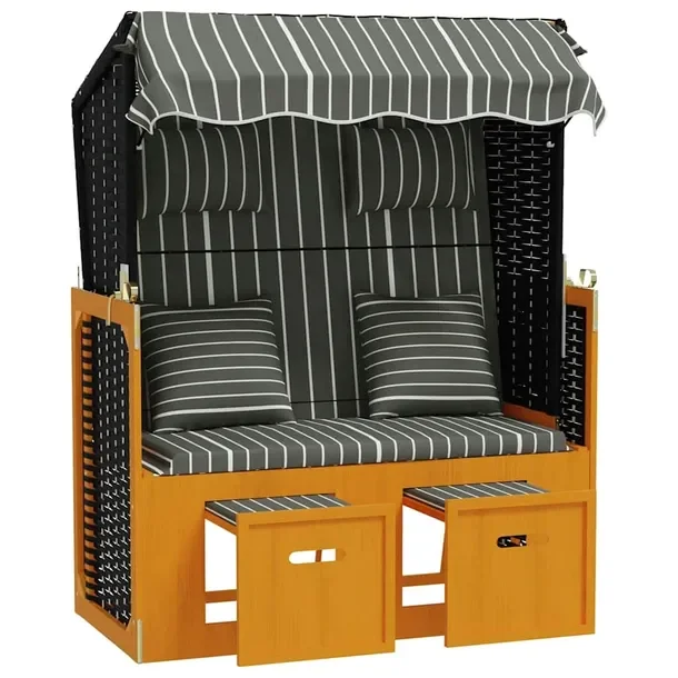 Leżak plażowy z baldachimem 115x55x133/151/156 czarny/naturalny