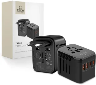 Adapter podróżny Tech-Protect TA200 Travel Adapter EU / UK / US / AU 2xUSB-A, 2xUSB-C Black THP4317 - Huby USB - miniaturka - grafika 1