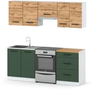 Meble kuchenne - Kuchnia Modułowa Nowoczesna Z Blatem 2m Biały Dąb Wotan Butelkowa Zieleń - miniaturka - grafika 1