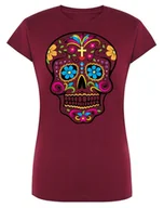 Koszulki i topy damskie - T-Shirt damski kolorowy nadruk CZASZKA r.L - miniaturka - grafika 1