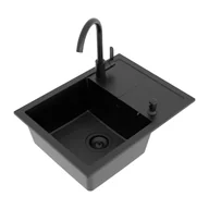 Zlewozmywaki z baterią - Milo Emma Lava Zlewozmywak granitowy z krótkim ociekaczem i baterią czarny - miniaturka - grafika 1