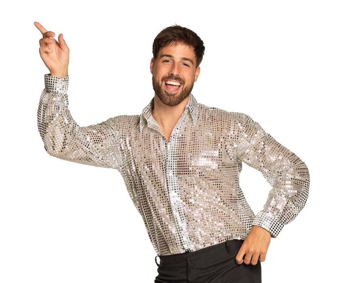 Koszula disco srebrna L - cekinowa na karnawał i imprezę
