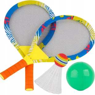 Zestaw Rakietek do Badmintona dla Dzieci i Rodziny – 2 Rakietki + Lotka + Piłeczka, Lekkie Paletki do Gry na Plażę, do Ogrodu i na Wodę, Bezpieczna .. - Zabawki i gry sportowe - miniaturka - grafika 1