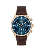 Paski - BOSS Męski analogowy zegarek kwarcowy ze skórzanym paskiem 1514050, NIEBIESKI, pasek - miniaturka - grafika 1