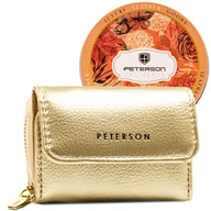Portfele - Złoty portfel damki ze skóry ekologicznej mały poziomy portmonetka na zatrzask i suwak PETERSON elegancki klasyczny prezent RFID - miniaturka - grafika 1
