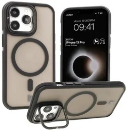 Bizon Etui z podstawką i pierścieniem magnetycznym Case Eclipse do iPhone 13 Pro, przydymione z czarną ramką - Etui i futerały do telefonów - miniaturka - grafika 1