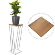 Kwietniki - Kwietnik skosy LOFT stojak 60cm biały metal deska dąb - miniaturka - grafika 1