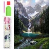 Zabawki kreatywne - Haft diamentowy 5D Wodospad mozaika obraz jezioro góry wzgórze 30x40 - miniaturka - grafika 1