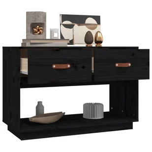 Szafka pod TV, czarna, 90x40x60 cm, lite drewno sosnowe - Szafki RTV - miniaturka - grafika 6