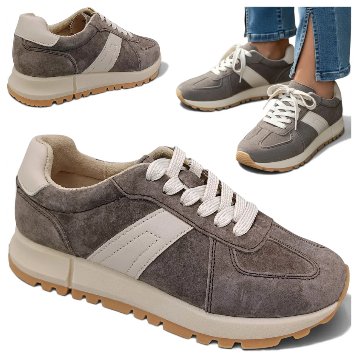Sneakersy Damskie SKÓRZANE Wygodne Półbuty Brązowe Na Platformie Vinceza 38