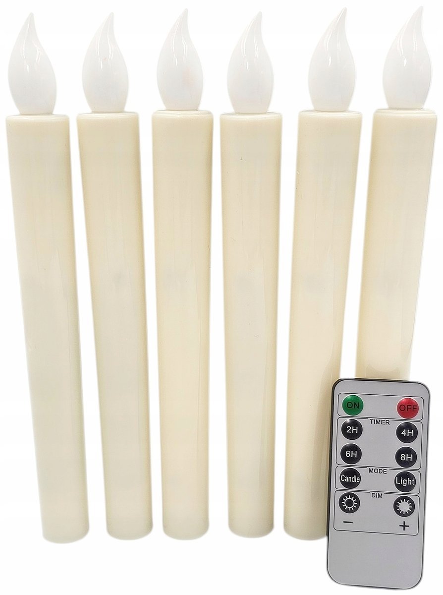 Świece LED timer pilot na baterie zestaw 6 szt świeczki 22,5 x 2,2cm ciepłe