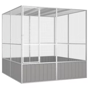 VidaXL Woliera, Szara, 213,5X217,5X211,5 Cm, Galwanizowana Stal - Klatki i wyposażenie dla ptaków - miniaturka - grafika 1