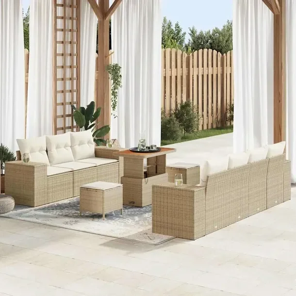 Zestaw Kanapowy do Ogrodu z Polirattanu, Beżowy, 6 Osób