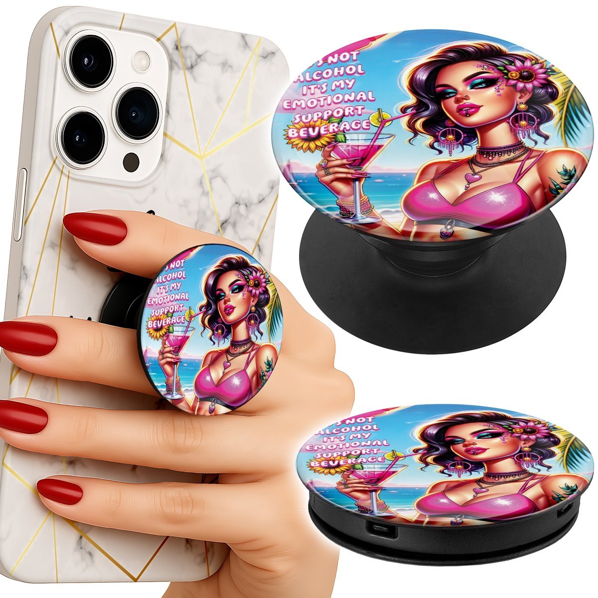 Uchwyt do telefonu Popsocket na palce/stojak IT'S NOT ALCOHOL IT'S MY EMOTI