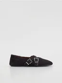 Półbuty damskie - Reserved - Skórzane baleriny z włosem - bordowy - miniaturka - grafika 1