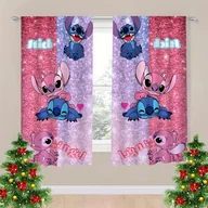 Inne - TEMU 2 szt. Zasłony z Kreskówkowym Wzorem Wytrzymały Poliester z Brokatowym Wzorem Możliwość Prania w Pralce Z Postaciami Lilo & Stitch Z - miniaturka - grafika 1
