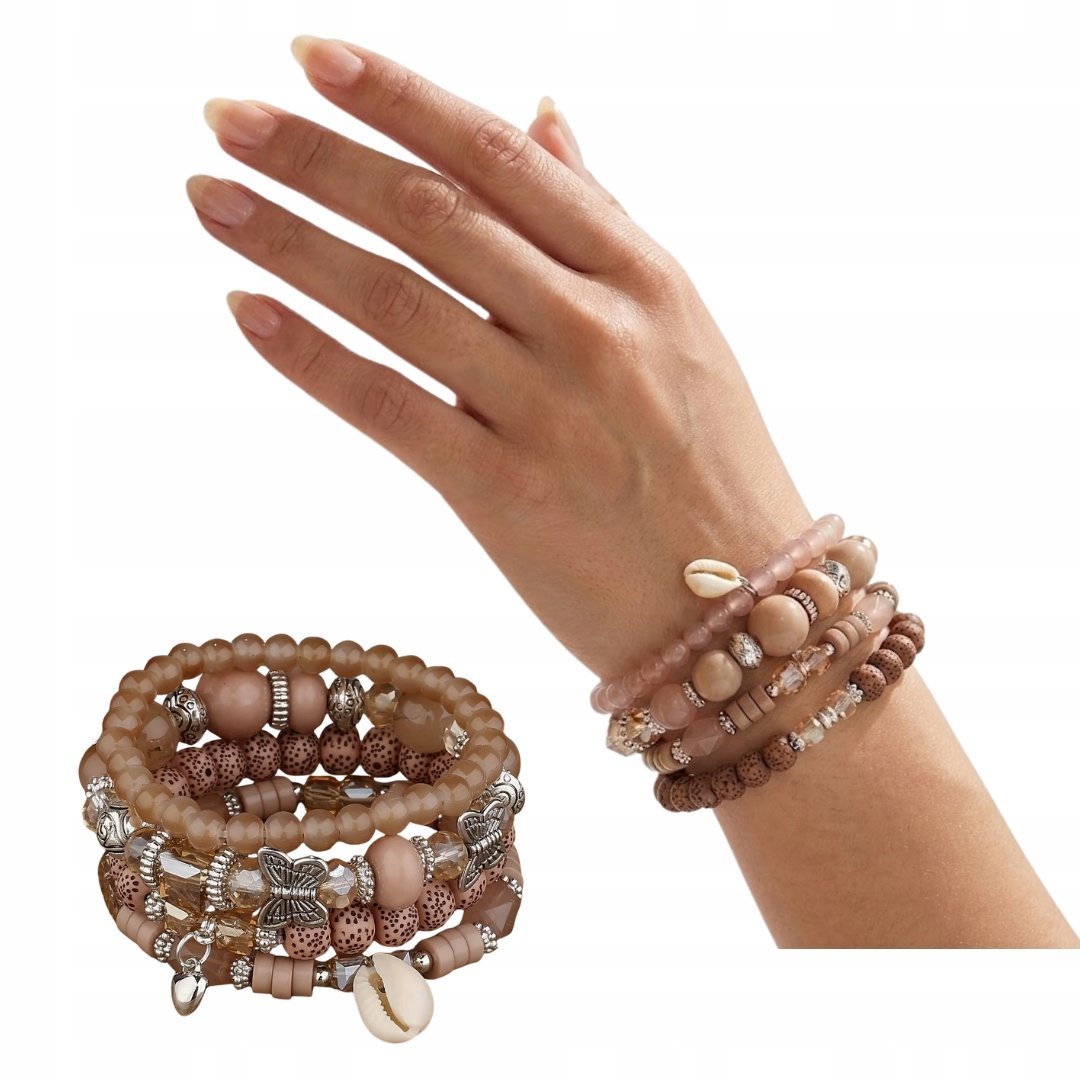 Zestaw Bransoletek BOHO Latte Kawowo-Karmelowy